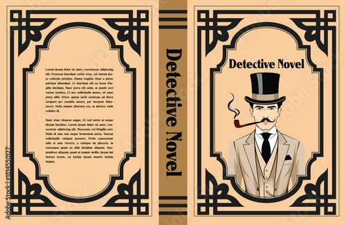 051-15-Vintage detective novel book cover featuring a moustachioed man in a top hat smoking a pipe