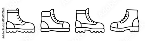 Set of various linear boot icons for hiking and outdoor activities