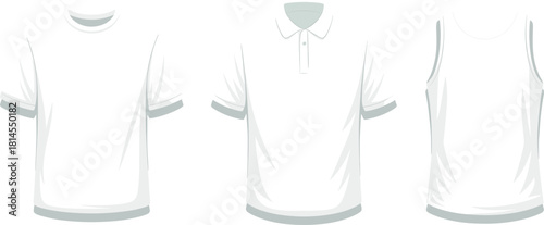 Blank T-shirt polo and tank top apparel templates for clothing design and branding mockup, cad drawing flat vector illustration