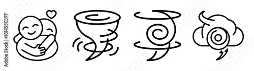 Outline icon collection: embrace, tornado, swirl, stormy weather
