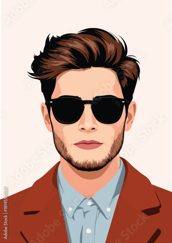 051-17-Man with beard and sunglasses on a simple background, presenting a fashion and style concept