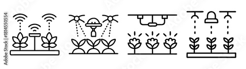 Smart agriculture technology line icons set for modern farming