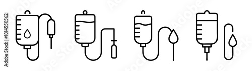 Intravenous drip bag line icons set, medical infusion vector symbols