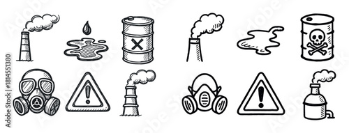 Industrial Pollution Icons Grid