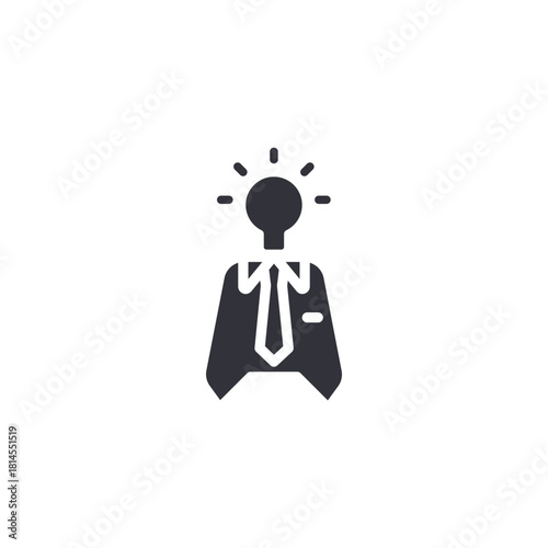 A business leader silhouette with glowing idea elements representing innovative thinking, strategic leadership, creativity development, and visionary guidance within professional organizations.