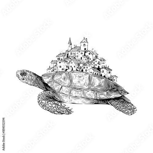 Ever seen a turtle carry a whole town on its back? this surreal artwork will make you question reality 100