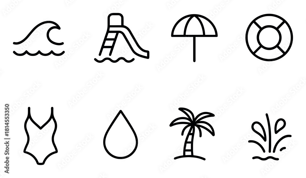 Fototapeta premium Minimalist Water Attraction Icons