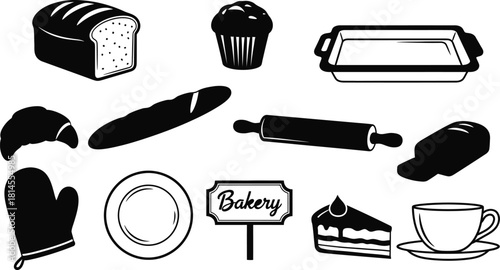 Hand drawn baking elements collection in black and white style