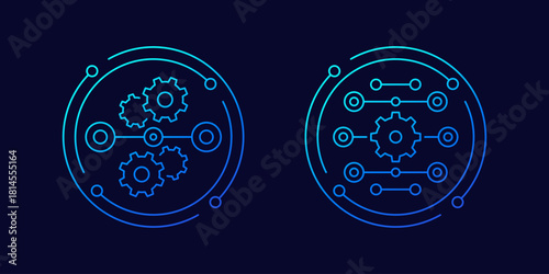 streamline process icons, linear design