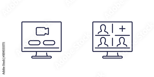 Video conference line icons, video call vector