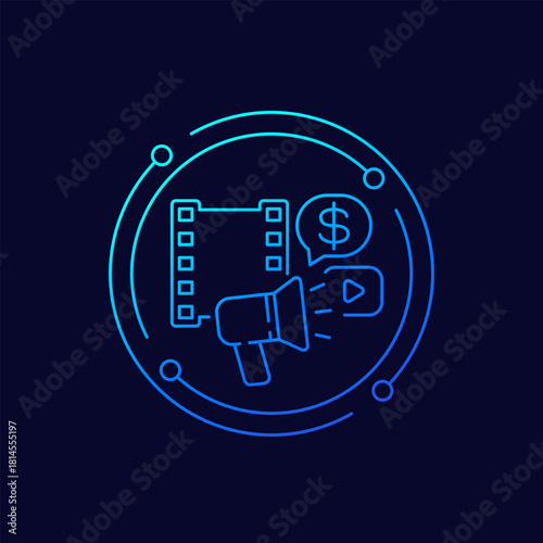 video marketing icon, linear design