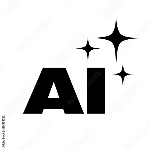 Black ai text logo with sparkling star effect isolated on icon vector