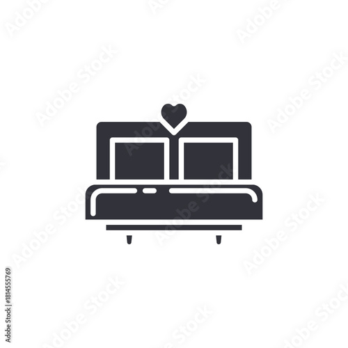 A wedding honeymoon bed icon symbolizing romantic accommodations, newlywed celebrations, intimate wedding suites, and cozy post-ceremony experiences for couples.