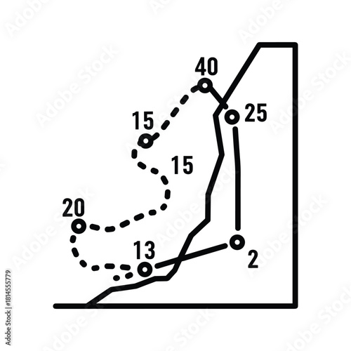Outline icon of an open passport with visa stamps inside, isolated on