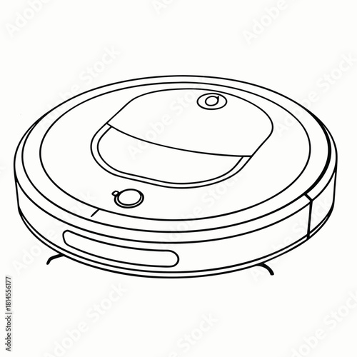 Line drawing of a robot vacuum cleaner in minimalist style with copy space