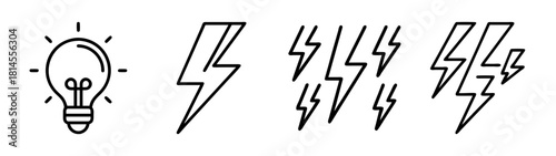 Lightbulb and lightning bolt icons set for energy, power and ideas