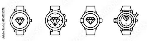 Luxury diamond watch line icon set, elegant timepiece concept.