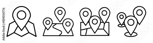 Location pin map icons set, navigation and travel symbols