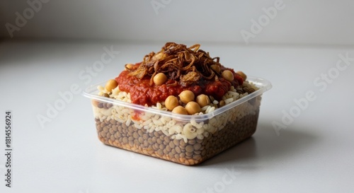 Delicious dish in a plastic container ready to eat food concept