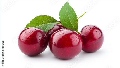 Wallpaper Mural Tasty fresh cherry fruit with green leaf isolated on white background Torontodigital.ca