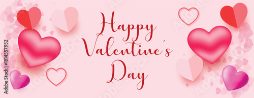 Valentine’s Day website header template with minimal love illustrations, heart design elements, creative typography, and modern vector layout ideal for greeting cards and party invitation banners