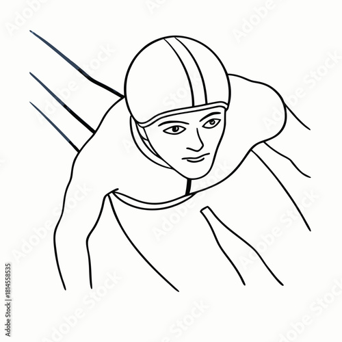 Illustration of speed skater leaning forward in helmet and suit for athletic competition