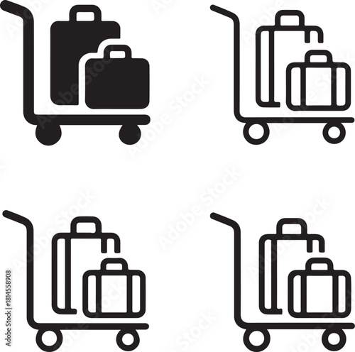 Isolated Luggage Trolley, Luggage Trolley icon, Luggage Trolley travel equipment, airport trolley, black vector luggage symbol, suitcase cart design for buyers