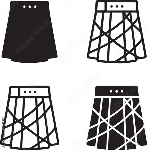 Isolated Kilt Scotland, Kilt Scotland icon, Scottish Kilt clothing, traditional attire, heritage dress, black vector fashion symbol, classic costume design for buyers