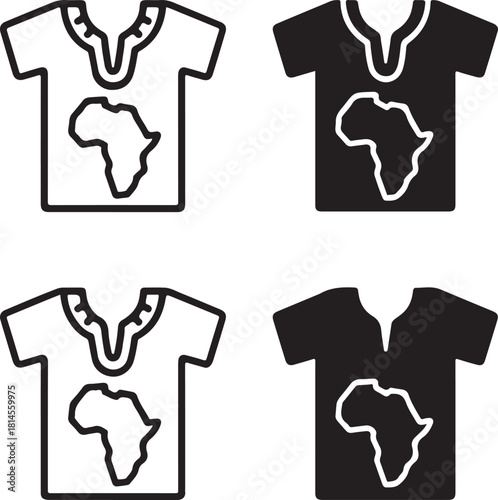 Isolated Dashiki Africa, Dashiki Africa icon, African Dashiki clothing, traditional attire, cultural dress, black vector fashion symbol, vibrant costume design for buyers