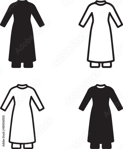 Isolated Ao Dai Vietnam, Ao Dai Vietnam icon, Vietnamese Ao Dai clothing, traditional attire, heritage dress, black vector fashion symbol, national costume design for buyers