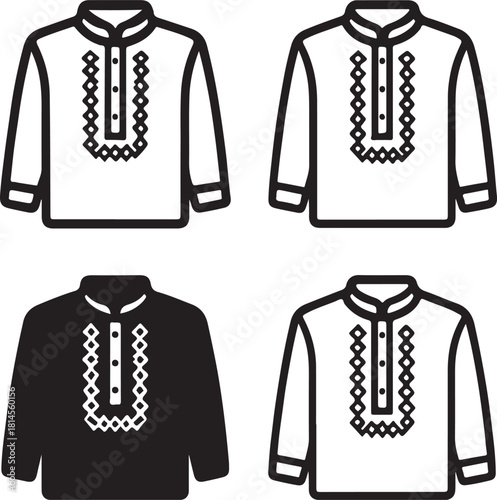 Isolated Barong Tagalog Philippines, Barong Tagalog Philippines icon, Filipino Barong Tagalog clothing, traditional attire, heritage dress, black vector fashion symbol, cultural costume