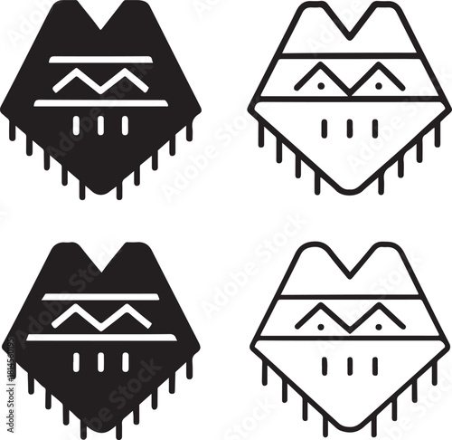 Isolated Poncho Peru, Poncho Peru icon, Peruvian Poncho clothing, traditional attire, cultural dress, black vector fashion symbol, ethnic costume design for buyers