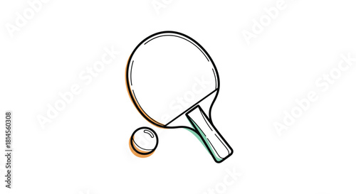 Simple hand-drawn icon of a table tennis or ping pong paddle with a small ball isolated on a clean white background illustration.