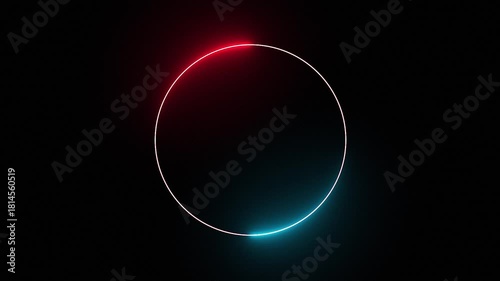 Glowing neon red and blue circle loading animation on black background in retro style. 4k video