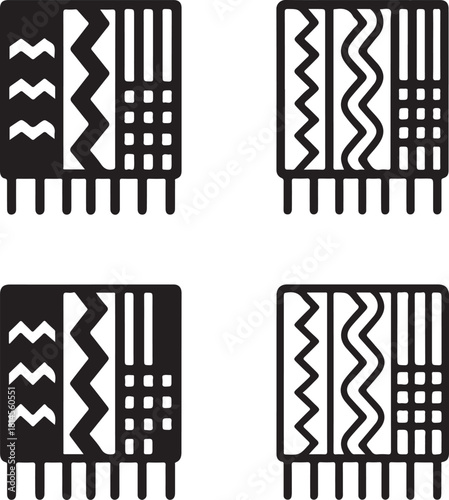 Isolated Kente Cloth Ghana, traditional African textile icon, cultural attire, heritage clothing, black vector fashion symbol, woven cultural design for buyers premium design