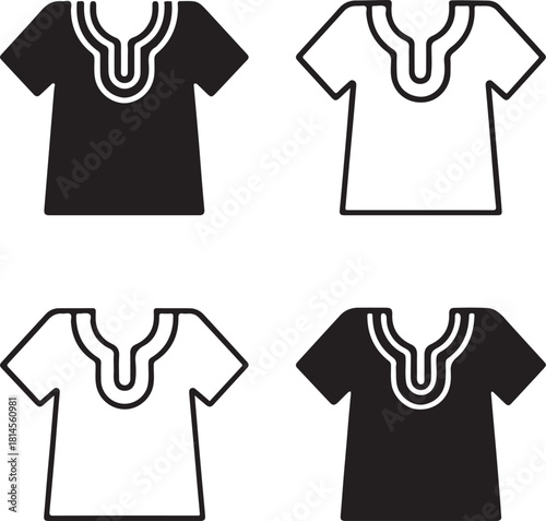 Isolated Dashiki West Africa, traditional African clothing icon, cultural attire, heritage fashion, black vector ethnic symbol, vibrant costume design for buyers premium design