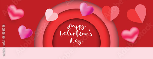 Modern romantic Valentine’s Day horizontal banner with minimal heart motifs, elegant typography, creative style, and professional web header layout for party invitations and love greeting cards banner