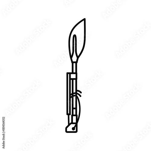 Outline icon of a surgical scalpel blade attached to a handle, isolated on