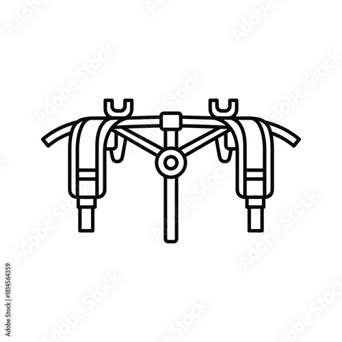 Line icon of bicycle handlebar with attached saddlebag or pannier bags, isolated on