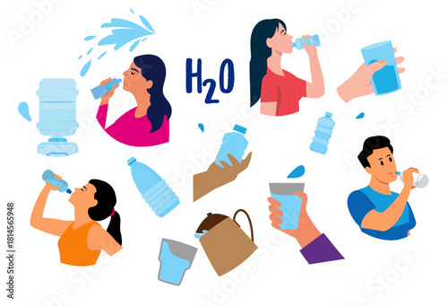 drinking water and staying hydrated illustration