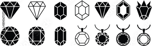 Assortment of Black and White Diamond and Jewel Icons Various Shapes and Pendant Designs