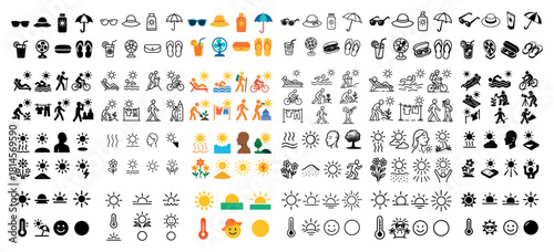 Colorful summer doodle icons collection