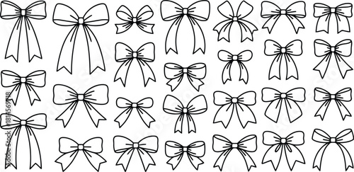 Collection of Elegant Black and White Bow Illustrations on a White Background