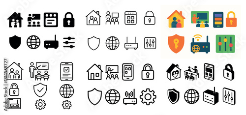 Home security technology icons set