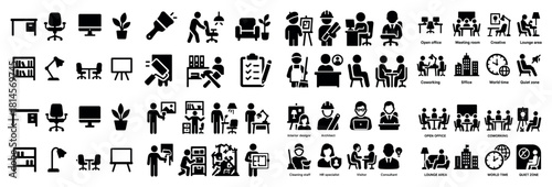 Office workplace icons: design and collaboration