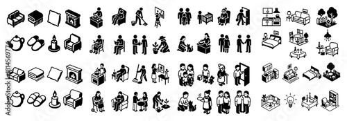 Isometric home and family icon collection