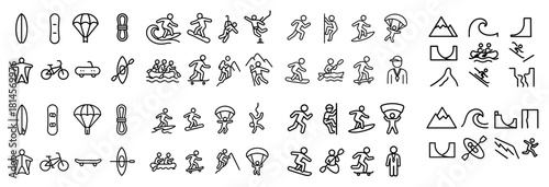 Outline icons of adventure and extreme sports