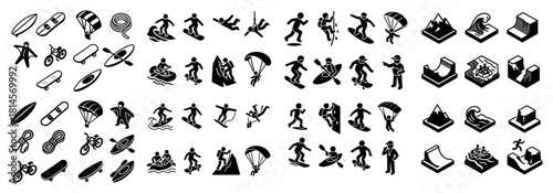 Extreme sports icons: adventure and action silhouettes