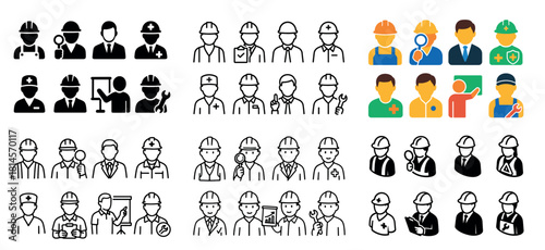 Worker icon set with diverse professions and tools