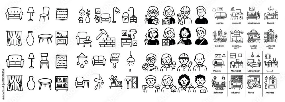 Obraz premium Furniture and interior design line icon set